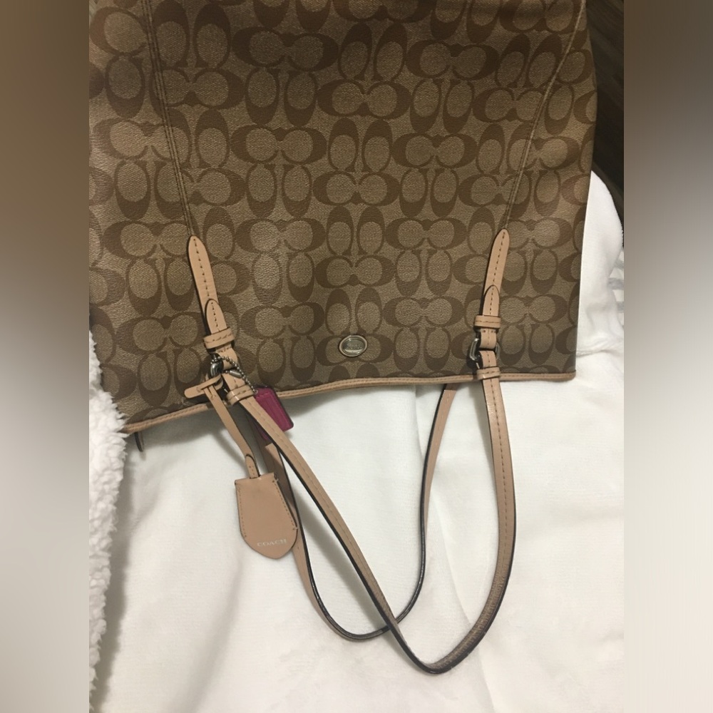 Coach large signature canvas city tote bag - genuine leather- with handle flaws - Picture 6 of 8